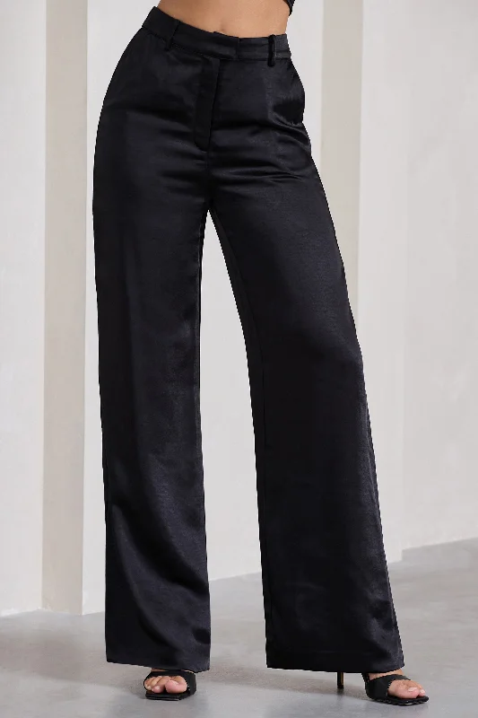 No Limits | Black Satin Wide-Leg Trousers