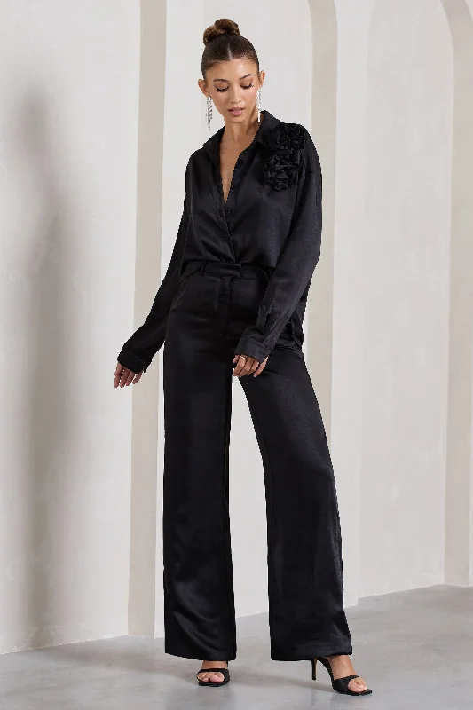 No Limits | Black Satin Wide-Leg Trousers