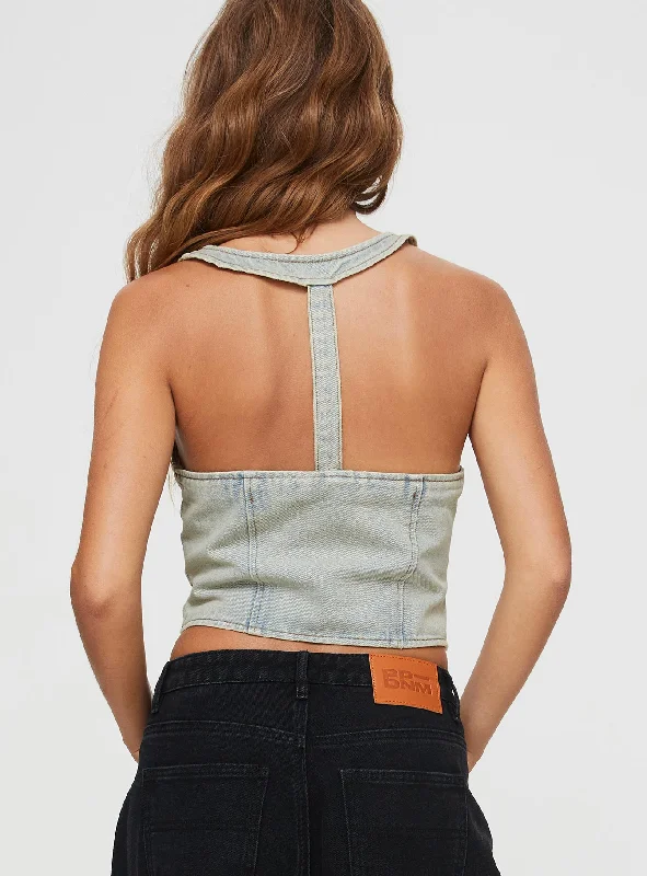 Nyc Denim Halter Top Light Wash