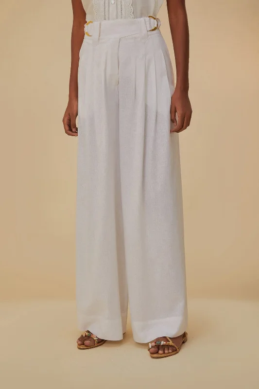 Off-White Linen Low Waist Pants