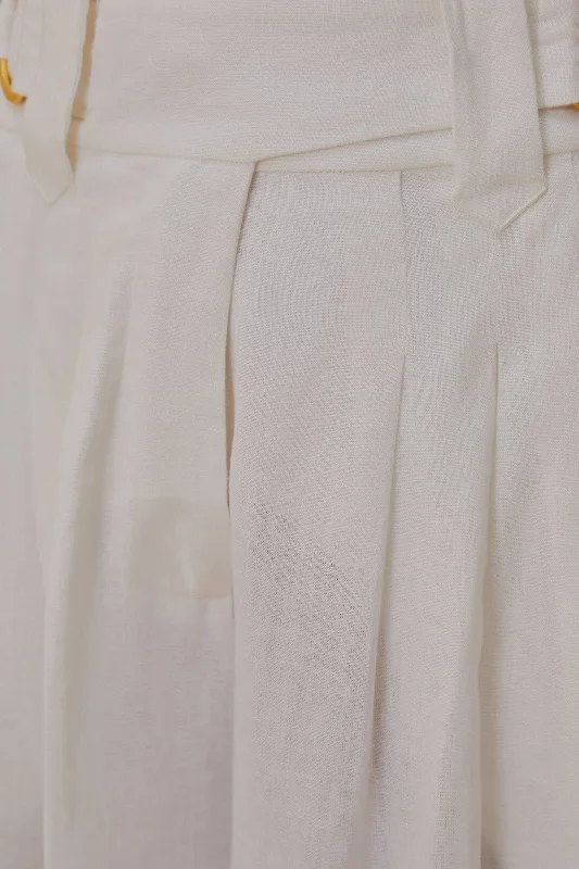 Off-White Linen Low Waist Pants