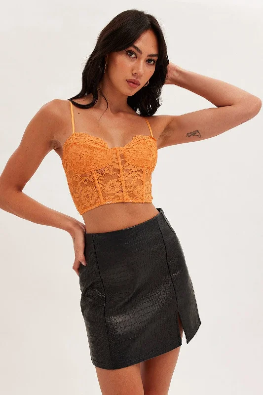 Orange Floral Lace Corset Top