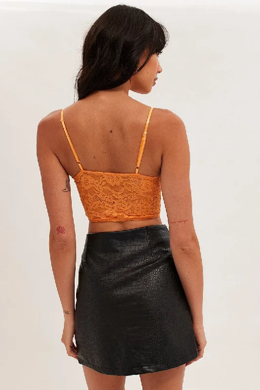 Orange Floral Lace Corset Top