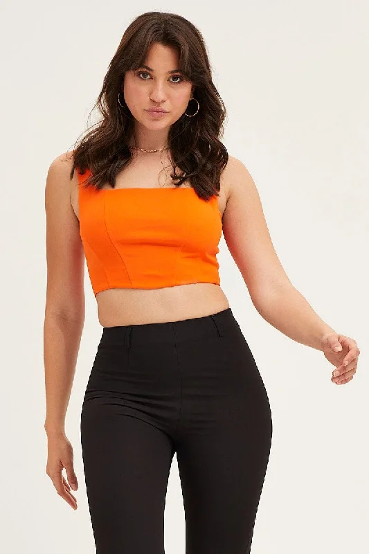 Orange Sleeveless Jersey Shirred Back Corset Top