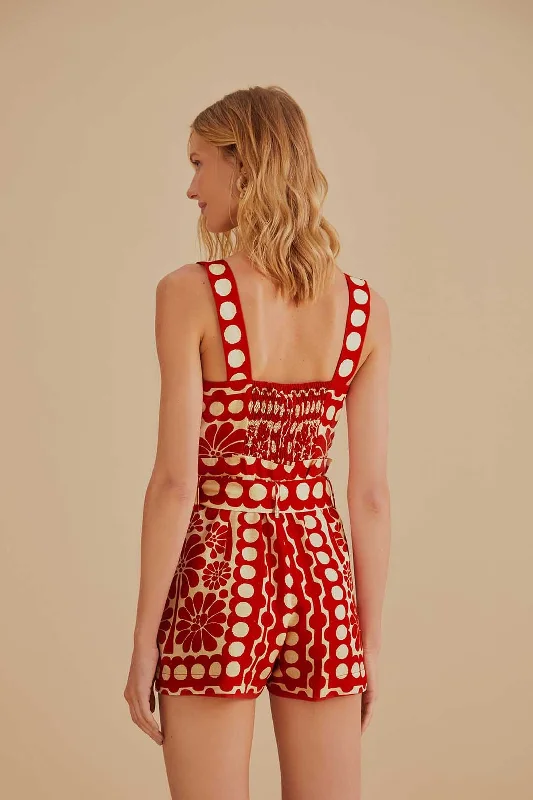 Red Palermo Sleeveless Romper