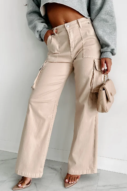 Pay No Mind High Rise Cargo Pants (Sand)