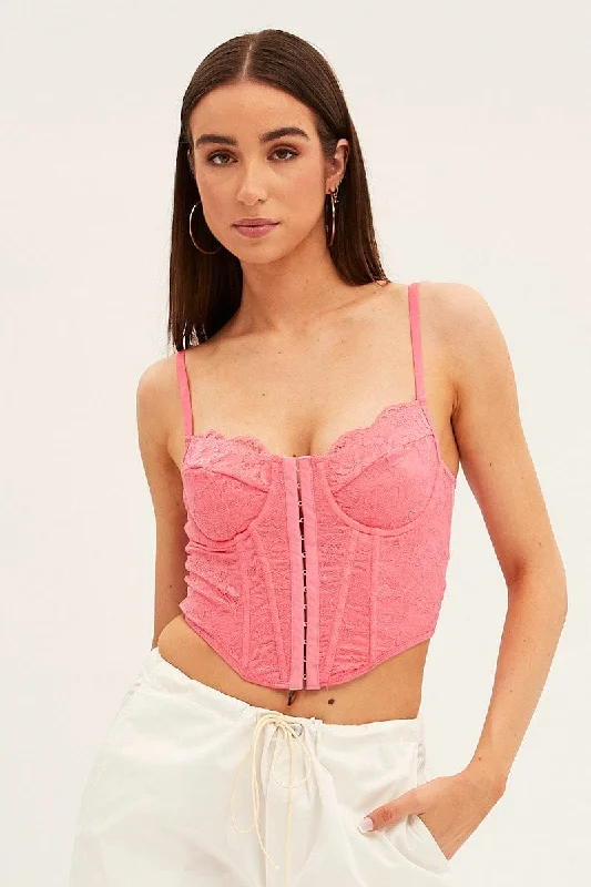 Pink Floral Lace Corset Top Lingerie