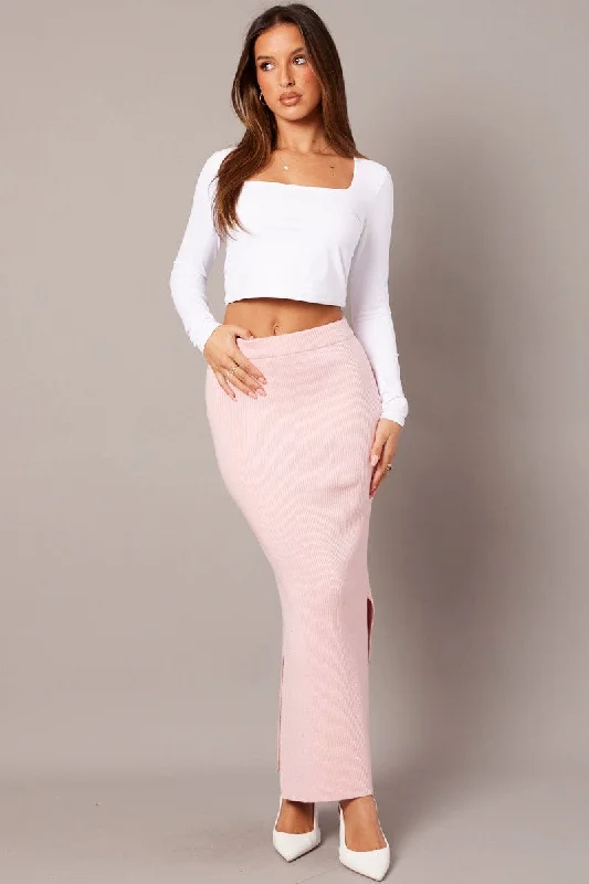 Pink Knit Skirt High Rise