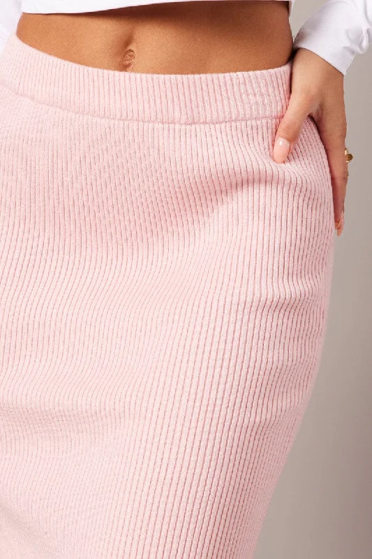 Pink Knit Skirt High Rise