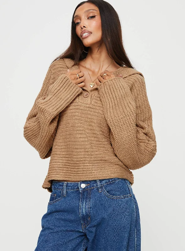 Praiano Button Front Collared Sweater Latte