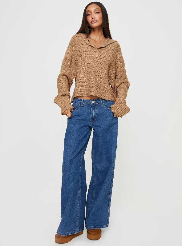 Praiano Button Front Collared Sweater Latte