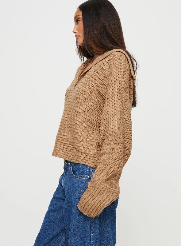 Praiano Button Front Collared Sweater Latte