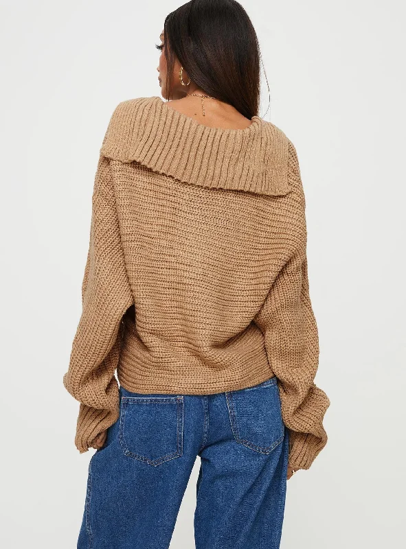 Praiano Button Front Collared Sweater Latte