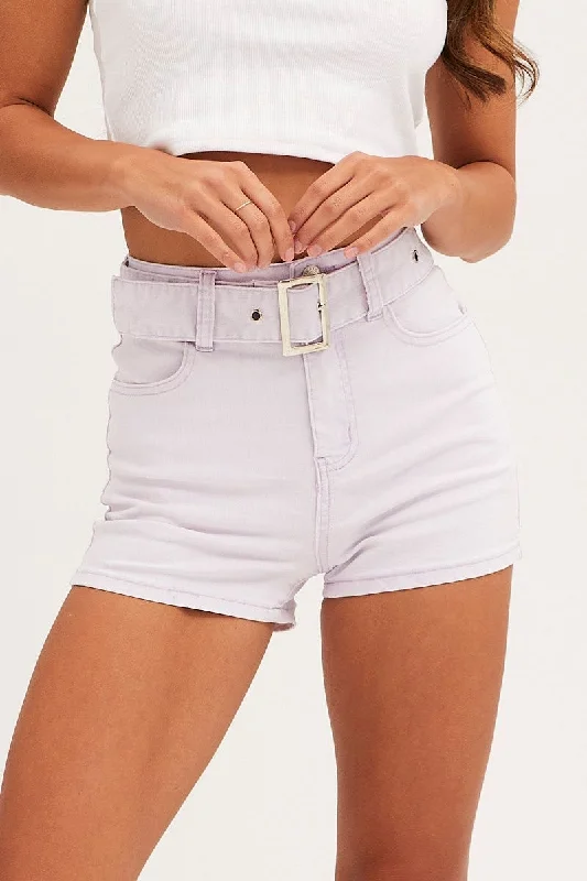 Purple High Waist Denim Shorts Skinny