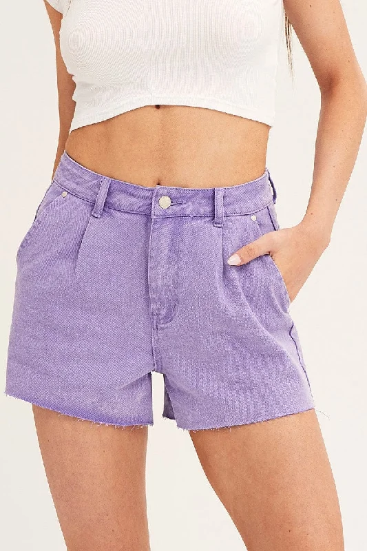 Purple Pleated Shorts