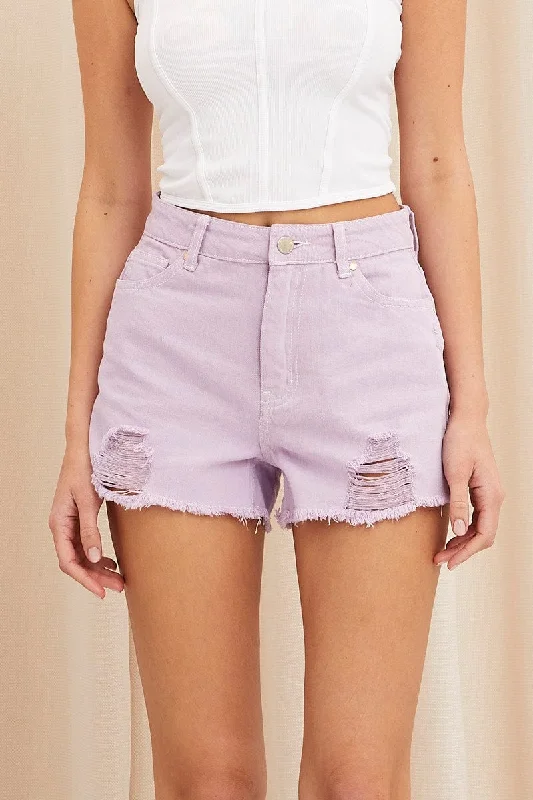 Purple Relaxed Denim Shorts High Rise