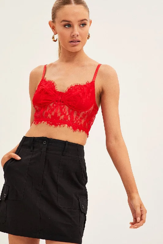 Red Floral Lace Corset Top