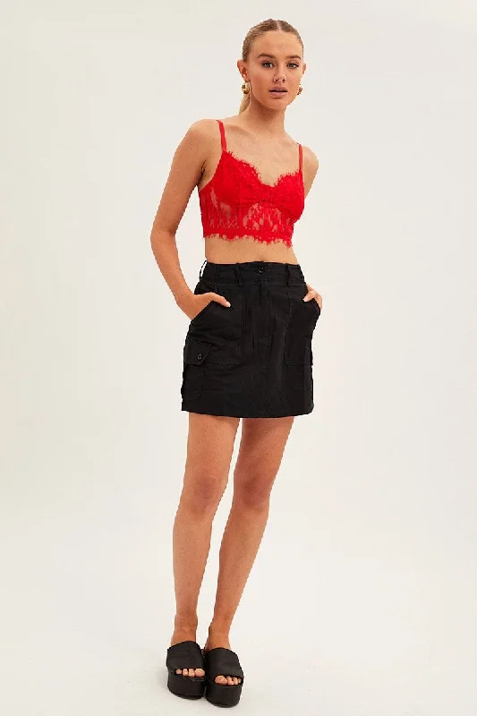 Red Floral Lace Corset Top