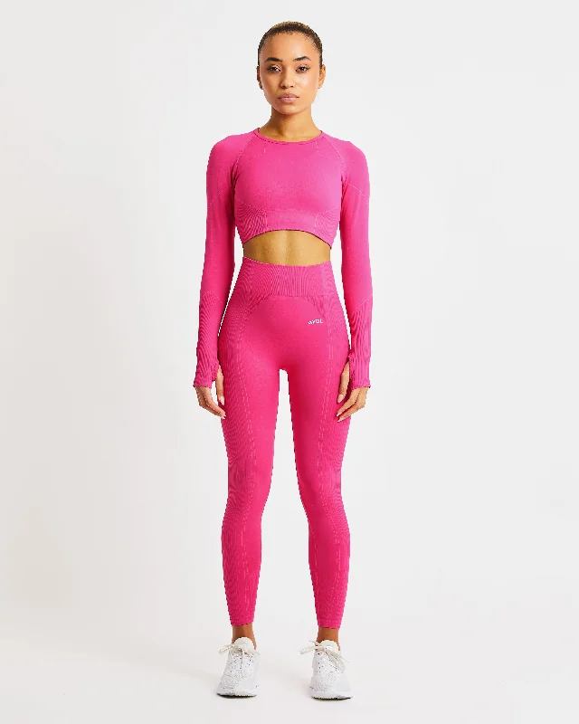 Reflex Seamless Long Sleeve Crop Top - Fuchsia Pink