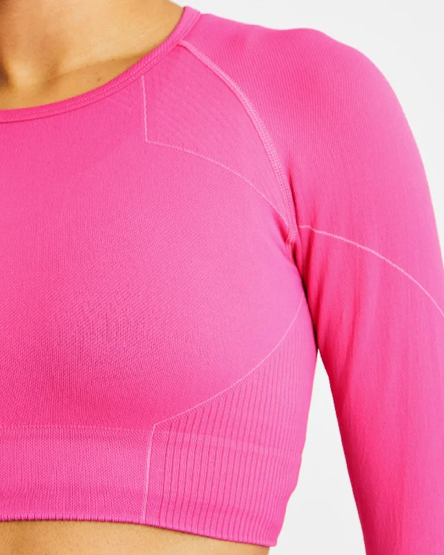 Reflex Seamless Long Sleeve Crop Top - Fuchsia Pink