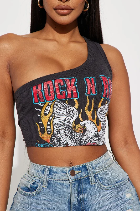 Rock N Roll Crop Top - Charcoal