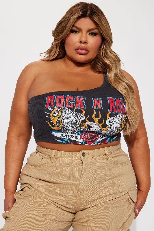 Rock N Roll Crop Top - Charcoal