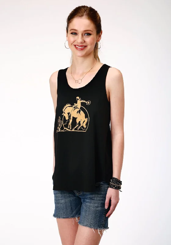 Roper Womens Black Poly/Rayon Golden Cowboy S/L Tank Top