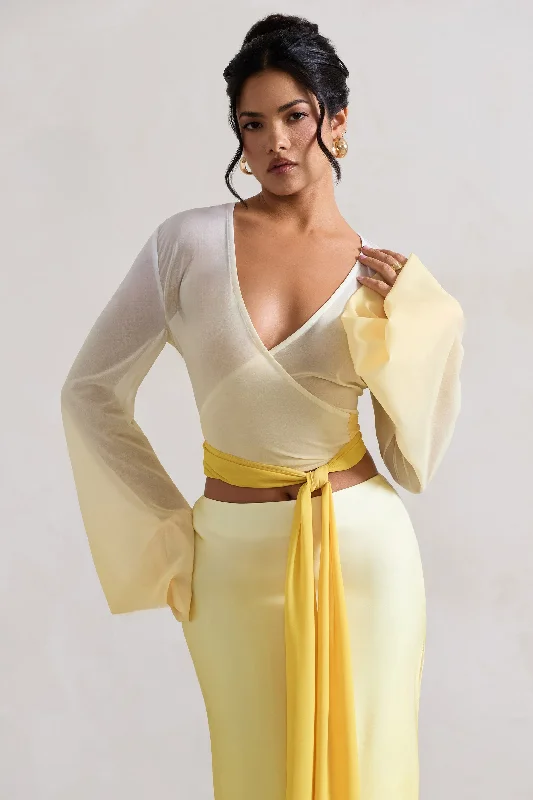 Serita | Yellow Ombre Satin Split Maxi Skirt