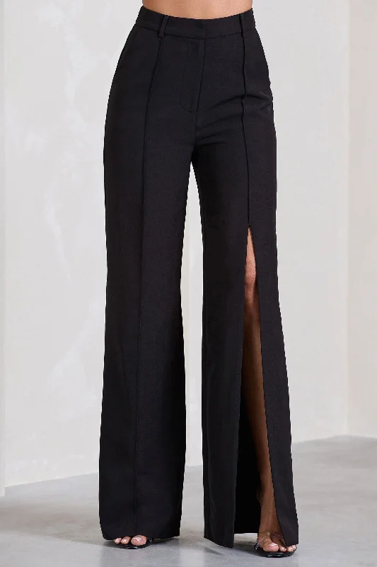 Signature | Black Split Wide-Leg Tailored Trousers