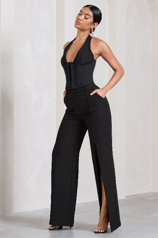 Signature | Black Split Wide-Leg Tailored Trousers