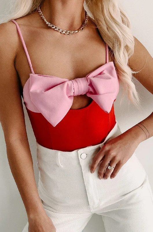 Sweet Fling Bow Detailed Bodysuit (Red/Pink)