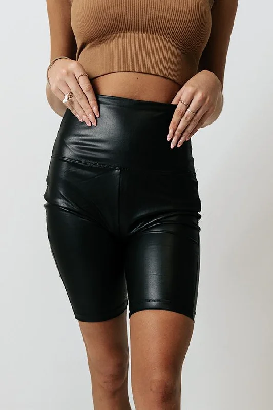 The Tegan Faux Leather Bike Black Shorts