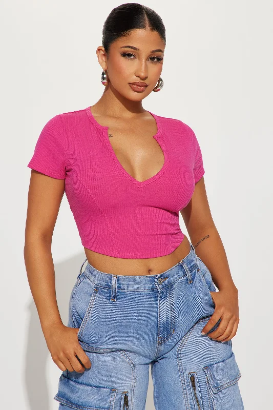 Valentina Plunge Crop Top - Fuchsia