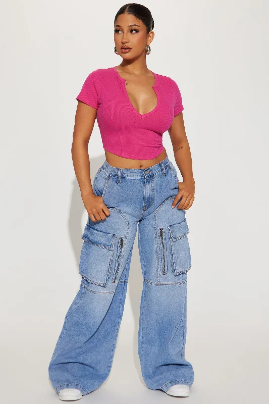 Valentina Plunge Crop Top - Fuchsia