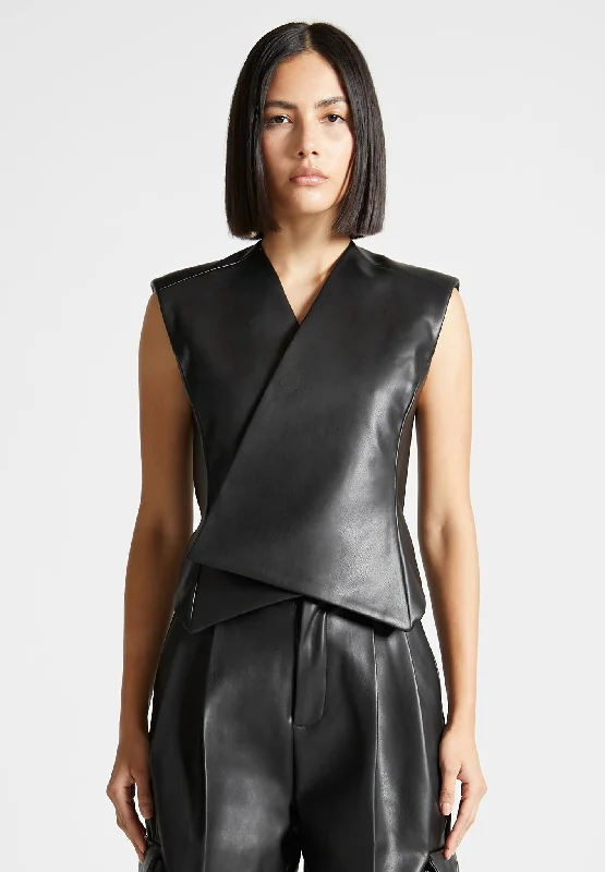 Vegan Leather Wrap Waistcoat - Black