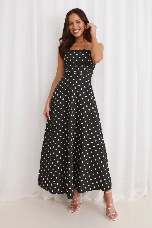 Vintage Vibes Polka Dot Maxi Dress Black