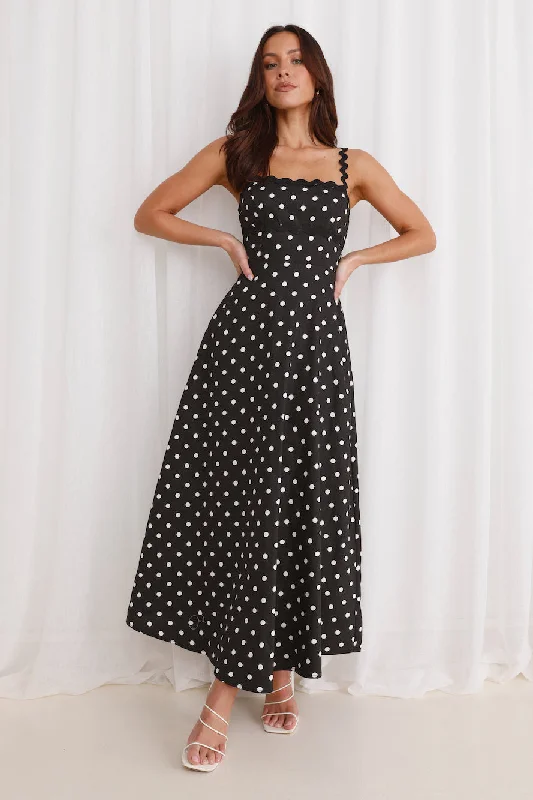 Vintage Vibes Polka Dot Maxi Dress Black