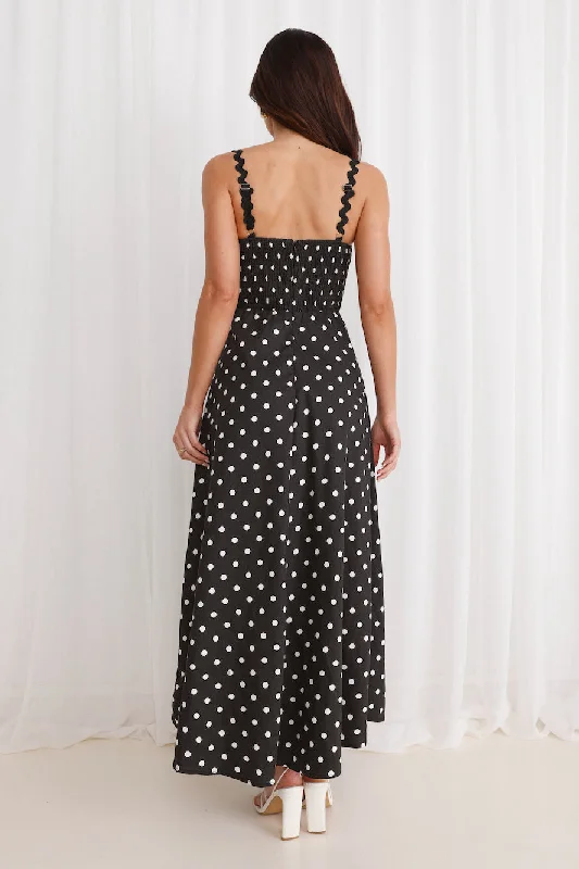 Vintage Vibes Polka Dot Maxi Dress Black