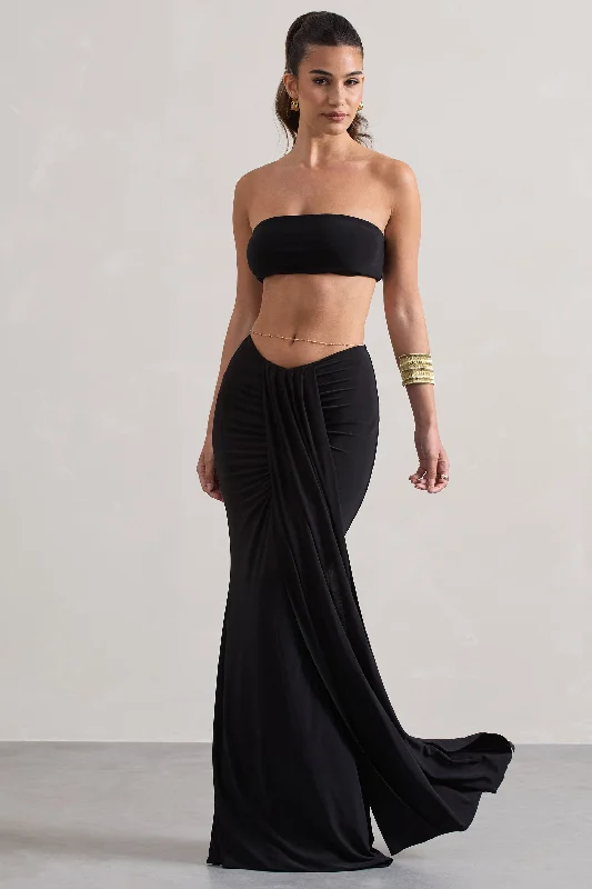 Vitality | Black Ruched Drape Maxi Skirt