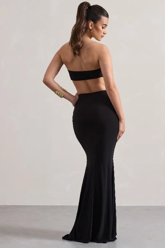 Vitality | Black Ruched Drape Maxi Skirt