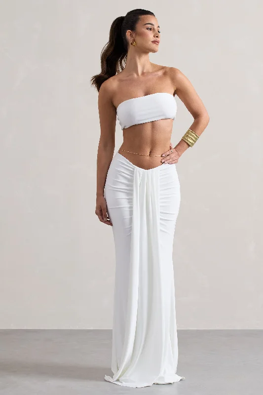 Vitality | White Ruched Drape Maxi Skirt