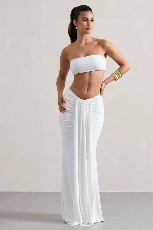 Vitality | White Ruched Drape Maxi Skirt