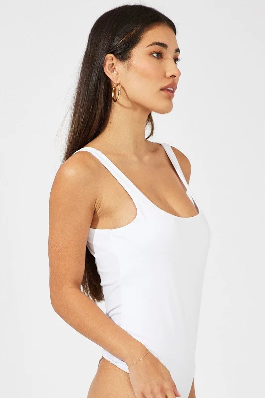 White Bodysuit Sleeveless Scoop Neck