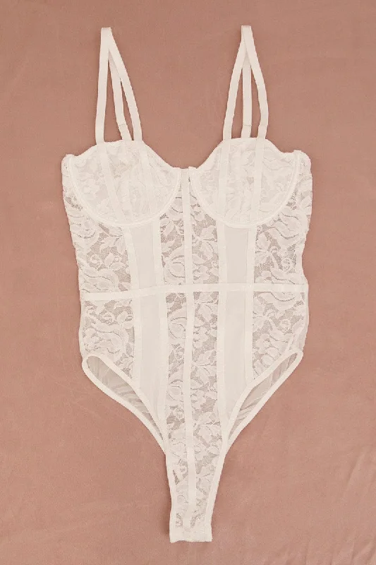 White Floral Lace One Piece Teddy Bodysuit