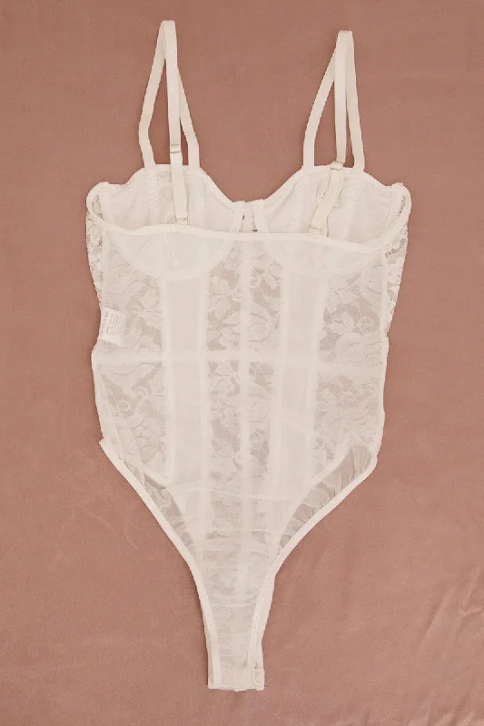 White Floral Lace One Piece Teddy Bodysuit