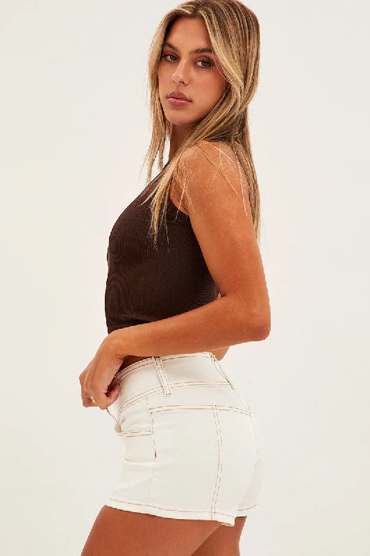 White Low Waist Denim Shorts