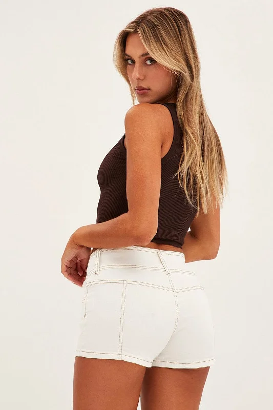 White Low Waist Denim Shorts