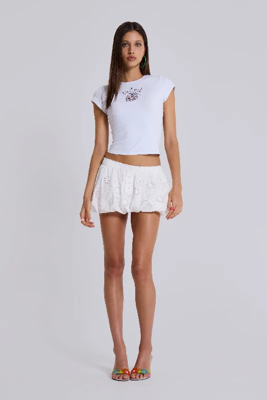 White Broderie Lulu Puffball Boxer Micro Skirt