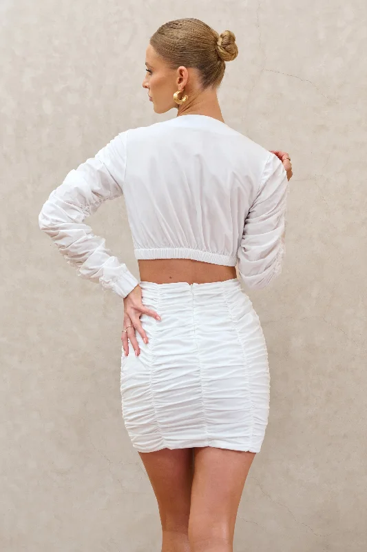 Break Of Day | White Ruched Mini Skirt