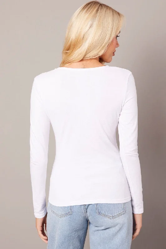 White Top Long Sleeve Scoop Neck